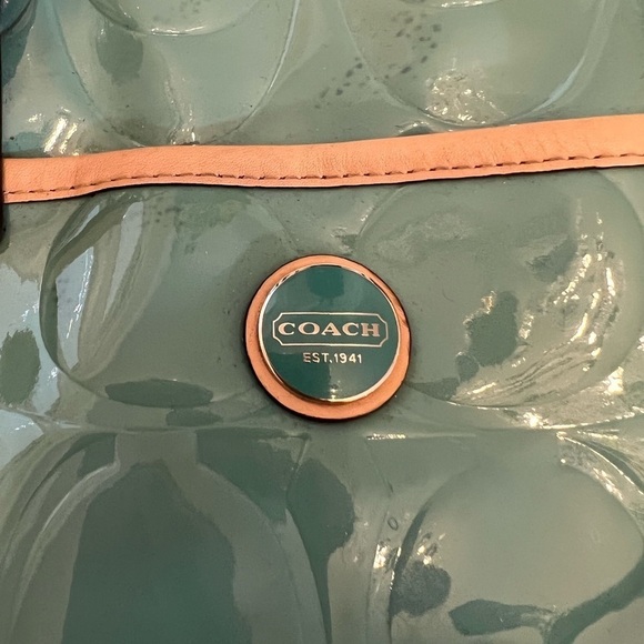 COACH 100% Authentic Y2K Tiffany Colored Patent Logo, Crossbody Bag, 15” x 9”. - Picture 2 of 10